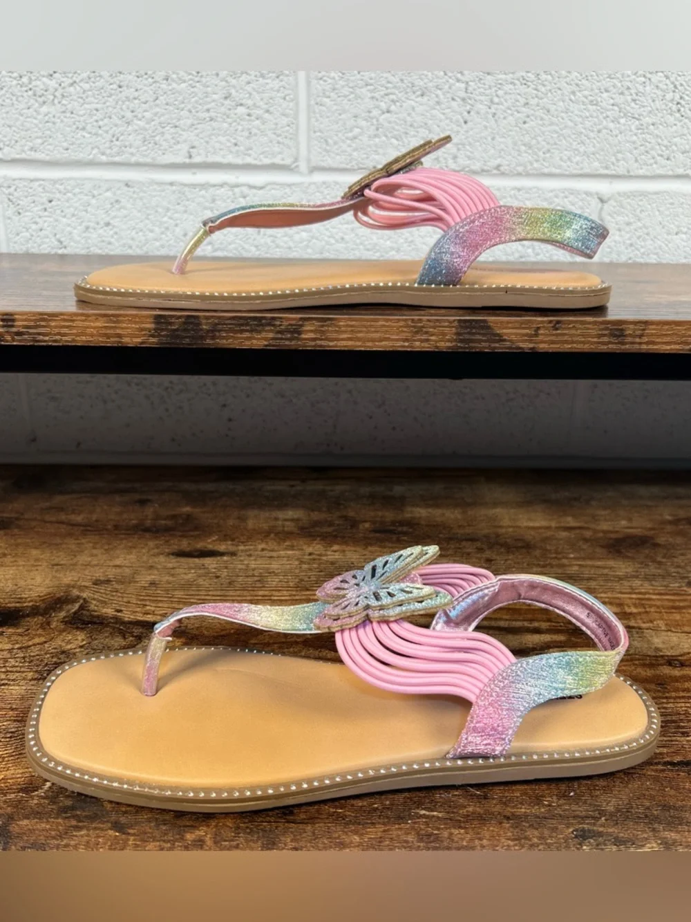 Steve Madden Sandals Butterfly Rainbow Sparkle JCaptive Thong Toe Sling Back 5 - Picture 3 of 10